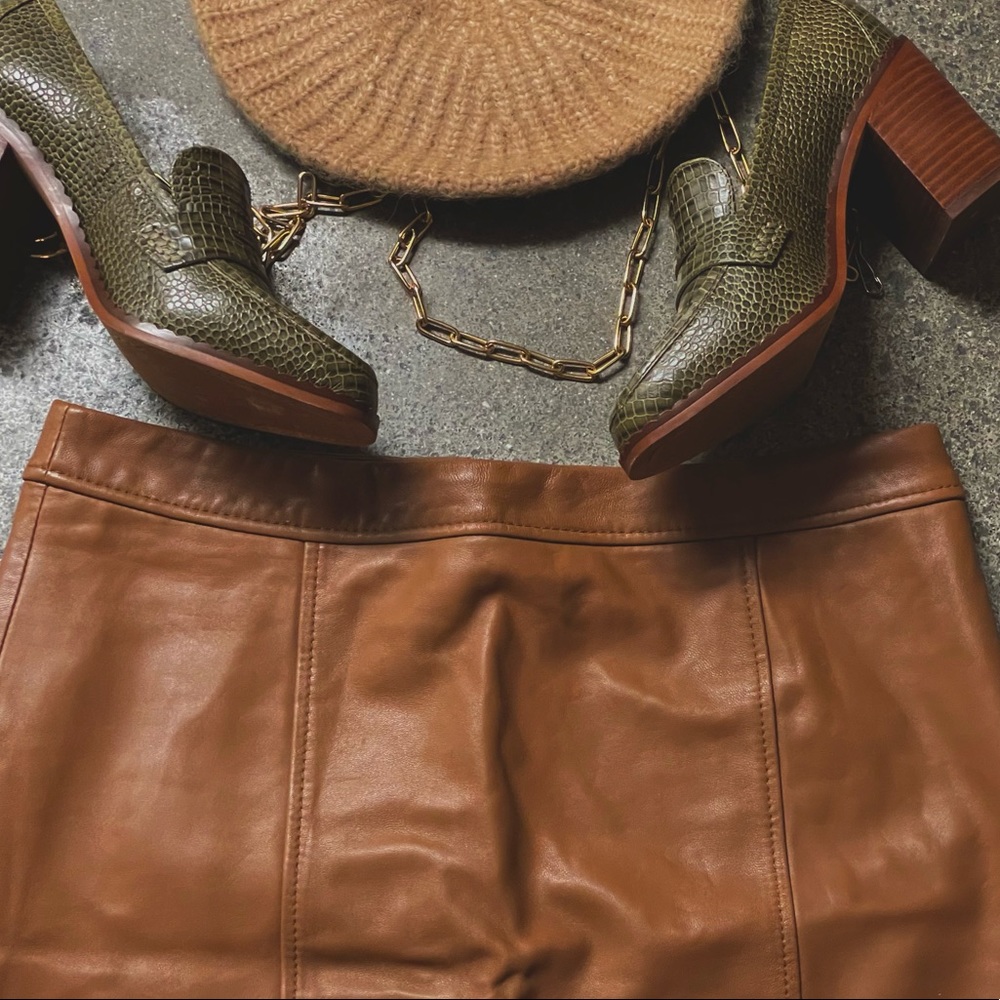 Gianni Bini🐪 Dainty Camel Brown Leather Skirt 🐪